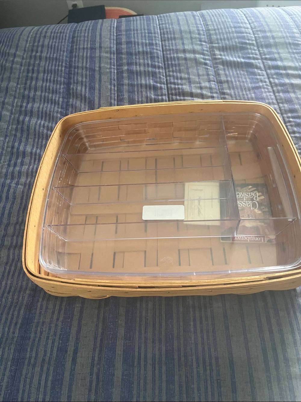 Longaberger Natural Brown Woven Basket with Clear Plastic Lid